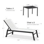 PURPLE LEAF Outdoor Chaise Lounge Set for 2 Oversized Pool Lounge Chairs with Easy-to-Move Wheels and Adjustable Backrest Extra Large Patio Loungers for Poolside Deck Beach Yard Table Included, Linen