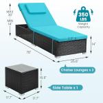 Murago Outdoor Chaise Lounge Chairs, All-Weather Wicker Pool Lounge Chair Set of 2 with Side Table, Adjustable Backrest & Washable Cushions for Patio, Poolside, Beach, Light Blue