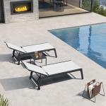 PURPLE LEAF Outdoor Chaise Lounge Set for 2 Oversized Pool Lounge Chairs with Easy-to-Move Wheels and Adjustable Backrest Extra Large Patio Loungers for Poolside Deck Beach Yard Table Included, Linen