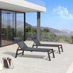 PURPLE LEAF Outdoor Oversized Lounge Chair Set Patio Chaise Pool Lounger Aluminum Frame with 2 Side Table and Wheels for Outside Sunbathing Tanning Recliner Including Pillows Gray