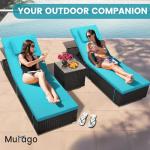 Murago Outdoor Chaise Lounge Chairs, All-Weather Wicker Pool Lounge Chair Set of 2 with Side Table, Adjustable Backrest & Washable Cushions for Patio, Poolside, Beach, Light Blue