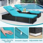Murago Outdoor Chaise Lounge Chairs, All-Weather Wicker Pool Lounge Chair Set of 2 with Side Table, Adjustable Backrest & Washable Cushions for Patio, Poolside, Beach, Light Blue