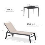 PURPLE LEAF 6-Piece Outdoor Chaise Lounge Oversized Pool Lounge Chairs with Easy-to-Move Wheels and Adjustable Backrest Extra Large Patio Loungers for Poolside Deck Beach Table Included, Sand Beige