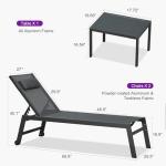 PURPLE LEAF Outdoor Oversized Lounge Chair Set Patio Chaise Pool Lounger Aluminum Frame with 2 Side Table and Wheels for Outside Sunbathing Tanning Recliner Including Pillows Gray