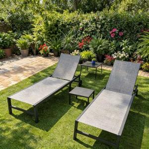 PURPLE LEAF Outdoor Chaise Lounge Chairs Set Recliner Adjustable Chair with Wheels and Table for Poolside Beach Patio Aluminum Reclining Sunbathing Lounger, Mixed Grey