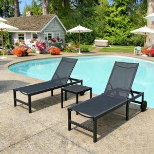 PURPLE LEAF Outdoor Chaise Lounge Chairs Set Recliner Aluminum Adjustable Chair with Wheels and Side Table for Poolside Beach Patio Sunbathing Lounger, Navy Blue