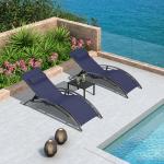 PURPLE LEAF Patio Chaise Lounge Set Outdoor Beach Pool Sunbathing Lawn Lounger Recliner Outside Tanning Chairs with Arm for All Weather Side Table Included Navy Blue