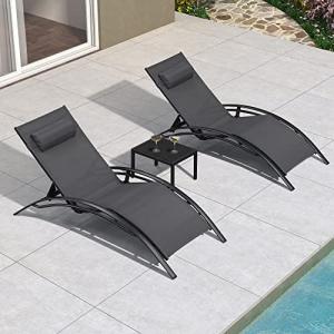 PURPLE LEAF Patio Oversized Chaise Lounge Chair Set with Side Table Pool Adjustable Recliner Chairs for Outside Beach Outdoor Sunbathing Tanning Poolside Loungers
