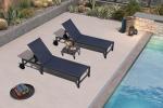PURPLE LEAF Outdoor Chaise Lounge Chairs Set Recliner Aluminum Adjustable Chair with Wheels and Side Table for Poolside Beach Patio Sunbathing Lounger, Navy Blue