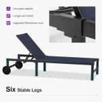 PURPLE LEAF Outdoor Chaise Lounge Chairs Set Recliner Aluminum Adjustable Chair with Wheels and Side Table for Poolside Beach Patio Sunbathing Lounger, Navy Blue