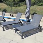 PURPLE LEAF Outdoor Chaise Lounge with Wheels for Outside 2 Pieces Aluminum Patio Lounge Chair with 5 Adjustable Position Recliner for Patio, Beach, Yard, Pool, Side Table Included, Grey