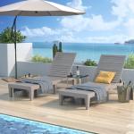 Hoiplu Outdoor Lounge Chairs Set of 2 for Poolside Patio, Weather-Resistant Pool Chaise Lounge with Adjustable Backrest, Resin Tanning Chair Sun Lounger for Outside Deck, Beach, Sunbathing, Taupe