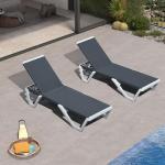 PURPLE LEAF Outdoor Chaise Lounge Set of 2 Plastic Pool Lounge Chair with Aluminum Frame Stackable Patio Tanningchairs for Poolside Sunbathing Beach Deck Yard, Dark Grey