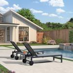 PURPLE LEAF Outdoor Chaise Lounge with Wheels for Outside 2 Pieces Aluminum Patio Lounge Chair with 5 Adjustable Position Recliner for Patio, Beach, Yard, Pool, Side Table Included, Grey