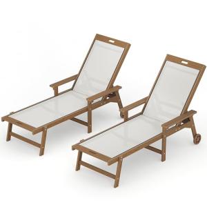 LUE BONA Chaise Lounge Chair Outdoor Set of 2, HDPS and HDPE Wicker Chaise Lounger with 5 Positions, Pool Lounge Chairs with Wheels and Adjustable Backrest for Patio, Poolside, Deck, Backyard