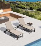 PURPLE LEAF Outdoor Chaise Lounge Chair Set of 3 Patio Pool Lounger Aluminum Chairs with Side Table and Wheels Adjustable Tanning Recliner for Outside Backyard Yard Deck Balcony Beach Khaki