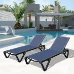 Domi Patio Lounge Chairs Set of 2, Aluminum Pool Chaise Lounge with 5 Position Adjustable Backrest and Wheels, Outdoor Lounge Chairs for Pool, Garden, Beach, Backyard, Navy Blue