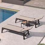 PURPLE LEAF Outdoor Chaise Lounge Chair Set of 2, Patio Pool Textilene Loungers with Adjustable Backrest and Wheels, Includes Side Table for Deck, Lawn, Garden, Sand Beige