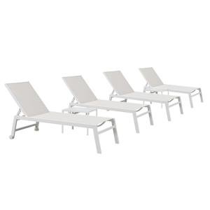 PURPLE LEAF Oversize Outdoor Chaise Lounge Set of 4 Outdoor White Aluminum Lounge Chairs with Side Table and Wheels Patio Lounge Chair for Yard Pool Deck, Linen