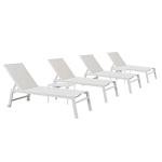 PURPLE LEAF Oversize Outdoor Chaise Lounge Set of 4 Outdoor White Aluminum Lounge Chairs with Side Table and Wheels Patio Lounge Chair for Yard Pool Deck, Linen