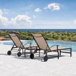 PURPLE LEAF Outdoor Chaise Lounge Chair Set of 3 Patio Pool Lounger Aluminum Chairs with Side Table and Wheels Adjustable Tanning Recliner for Outside Backyard Yard Deck Balcony Beach Khaki