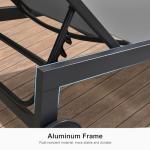 PURPLE LEAF Outdoor Chaise Lounge with Wheels for Outside 2 Pieces Aluminum Patio Lounge Chair with 5 Adjustable Position Recliner for Patio, Beach, Yard, Pool, Side Table Included, Grey