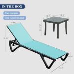 Domi Pool Lounge Chairs Set of 2 with Side Table, Aluminum Adjustable Outdoor Chaise Lounge with Wheels, All Weather Poolside Chairs for Deck Lawn Patio Backyard, Textilene- Turquoise Blue