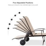PURPLE LEAF Outdoor Chaise Lounge Chair Set of 3 Patio Pool Lounger Aluminum Chairs with Side Table and Wheels Adjustable Tanning Recliner for Outside Backyard Yard Deck Balcony Beach Khaki