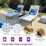 PURPLE LEAF Extra Wide Patio Chaise Lounge Set of 2 Outdoor Lounger French PE Rattan Lounge Chair with Reclining Adjustable Backrest for Pool Garden Beach and Backyard White and Grey