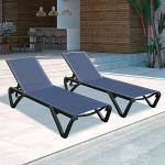 Domi Patio Lounge Chairs Set of 2, Aluminum Pool Chaise Lounge with 5 Position Adjustable Backrest and Wheels, Outdoor Lounge Chairs for Pool, Garden, Beach, Backyard, Navy Blue