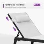 PURPLE LEAF Outdoor Oversized Lounge Chair Set of 3 Patio Chaise Pool Lounger Aluminum Frame with Side Table and Wheels for Outside Sunbathing Tanning Recliner Including Pillows White