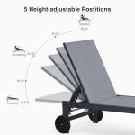 PURPLE LEAF Outdoor Chaise Lounge with Wheels for Outside 2 Pieces Aluminum Patio Lounge Chair with 5 Adjustable Position Recliner for Patio, Beach, Yard, Pool, Side Table Included, Grey