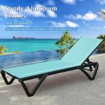 Domi Pool Lounge Chairs Set of 2 with Side Table, Aluminum Adjustable Outdoor Chaise Lounge with Wheels, All Weather Poolside Chairs for Deck Lawn Patio Backyard, Textilene- Turquoise Blue