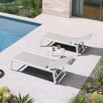 PURPLE LEAF Oversize Outdoor Chaise Lounge Set of 4 Outdoor White Aluminum Lounge Chairs with Side Table and Wheels Patio Lounge Chair for Yard Pool Deck, Linen