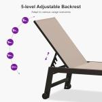 PURPLE LEAF Outdoor Chaise Lounge Chair Set of 2, Patio Pool Textilene Loungers with Adjustable Backrest and Wheels, Includes Side Table for Deck, Lawn, Garden, Sand Beige