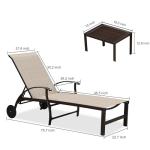 PURPLE LEAF Outdoor Chaise Lounge Chair Set of 3 Patio Pool Lounger Aluminum Chairs with Side Table and Wheels Adjustable Tanning Recliner for Outside Backyard Yard Deck Balcony Beach Khaki