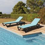 Domi Pool Lounge Chairs Set of 2 with Side Table, Aluminum Adjustable Outdoor Chaise Lounge with Wheels, All Weather Poolside Chairs for Deck Lawn Patio Backyard, Textilene- Turquoise Blue