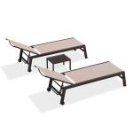 PURPLE LEAF Outdoor Chaise Lounge Chair Set of 2, Patio Pool Textilene Loungers with Adjustable Backrest and Wheels, Includes Side Table for Deck, Lawn, Garden, Sand Beige