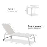 PURPLE LEAF Oversize Outdoor Chaise Lounge Set of 4 Outdoor White Aluminum Lounge Chairs with Side Table and Wheels Patio Lounge Chair for Yard Pool Deck, Linen