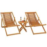 Flamaker 3-Piece Acacia Wood Patio Set, Chaise Lounge Chairs for 2 and Side Coffee Table, Adjustable and Foldable, for Pool, Beach, Backyard, No Assembly