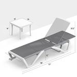 Domi Patio Chaise Lounge Chair Set of 3,Outdoor Aluminum Polypropylene Sunbathing Chair with Adjustable Backrest,Arm,Side Table,for Beach,Yard,Balcony,Poolside(2 Grey Chairs W/Table)