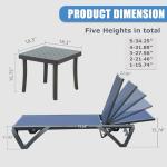 Domi Pool Lounge Chairs, Aluminum Patio Chaise Lounge with Side Table, Wheels, 5 Position Adjustable, Outdoor Lounge Chairs for Beach, Yard, Balcony, Poolside, Navy Blue