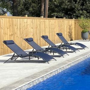 PURPLE LEAF Patio Chaise Lounge Chair Set with 2 Side Table Outdoor Pool Adjustable Recliner Chairs for Outside Beach Poolside Sunbathing Tanning Lounger