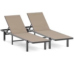 Ciokea Patio Chaise Lounge Chair Set of 2, Outdoor Lounge Chairs with Wheels, 5-Position Adjustable Sun Loungers for Pool, Deck, Beach, Khaki