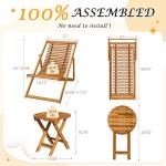 Flamaker 3-Piece Acacia Wood Patio Set, Chaise Lounge Chairs for 2 and Side Coffee Table, Adjustable and Foldable, for Pool, Beach, Backyard, No Assembly