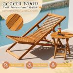 Flamaker 3-Piece Acacia Wood Patio Set, Chaise Lounge Chairs for 2 and Side Coffee Table, Adjustable and Foldable, for Pool, Beach, Backyard, No Assembly