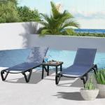 Domi Pool Lounge Chairs, Aluminum Patio Chaise Lounge with Side Table, Wheels, 5 Position Adjustable, Outdoor Lounge Chairs for Beach, Yard, Balcony, Poolside, Navy Blue