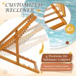 Flamaker 3-Piece Acacia Wood Patio Set, Chaise Lounge Chairs for 2 and Side Coffee Table, Adjustable and Foldable, for Pool, Beach, Backyard, No Assembly