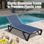 Domi Pool Lounge Chairs, Aluminum Patio Chaise Lounge with Side Table, Wheels, 5 Position Adjustable, Outdoor Lounge Chairs for Beach, Yard, Balcony, Poolside, Navy Blue