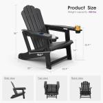 PURPLE LEAF Adirondack Chair HDPE All-Weather Outdoor Fire Pit Chair with 24.6" Oversized Seat Wood-Textured Patio Adirondack Chair with Dual Cup Holders for Garden Deck Backyard, Black